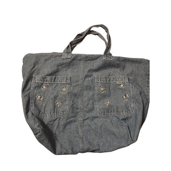 Vintage Y2K Denim embroidered Floral Purse Bohemian Cottagecore Grandmacore - Picture 4 of 4